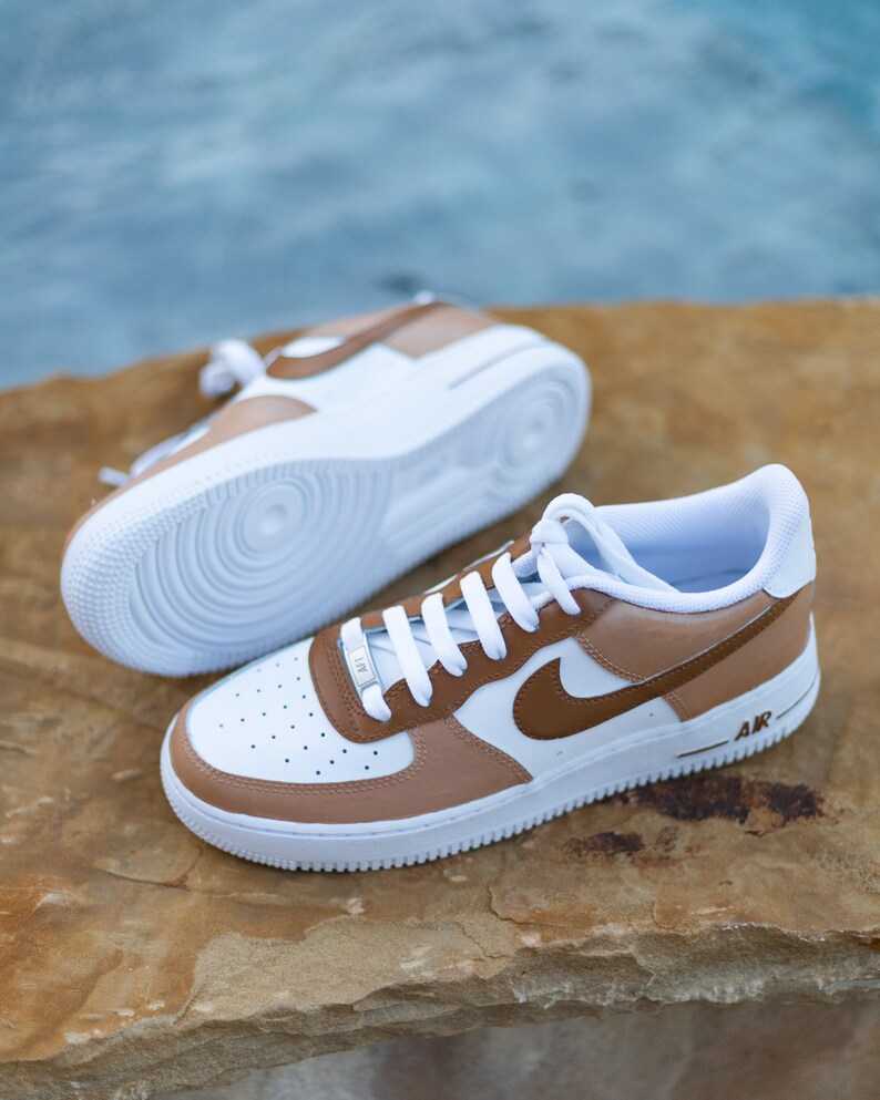 Nike Air Force 1 One AF1 Custom Beige Brown Shoes Sneakers image 2