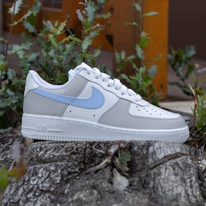 CUSTOM Nike Air Force 1 Light Grey Gray / Baby Blue Shoes
