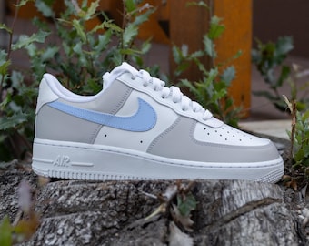 CUSTOM Nike Air Force 1 Light Grey Gray / Baby Blue Shoes