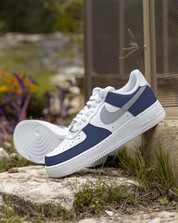 Nike Air Force 1 One Custom Blue Black Shoes Etsy