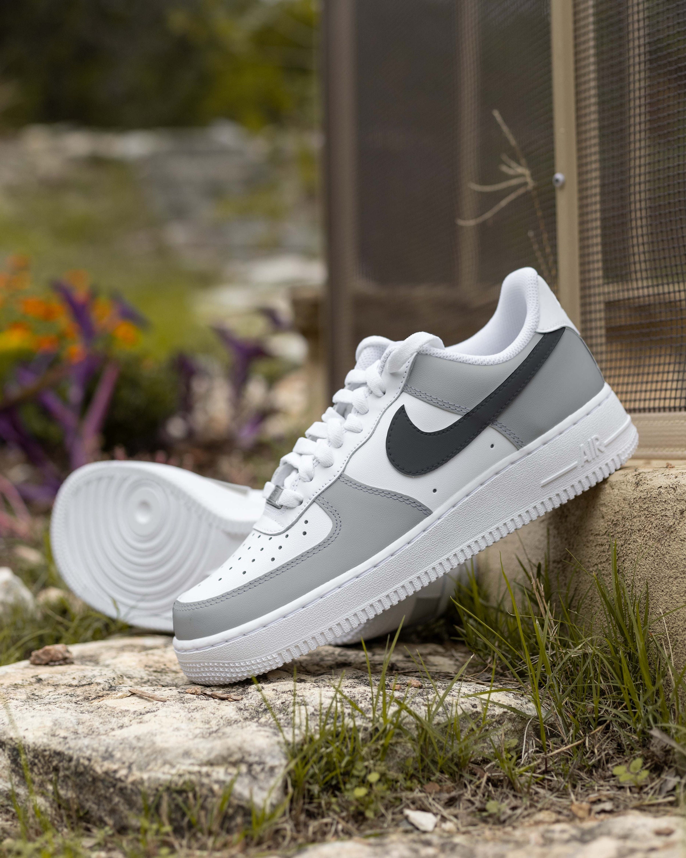 Nike Air Force 1 One Custom Gray / Black Shoes Sneakers - Etsy Israel