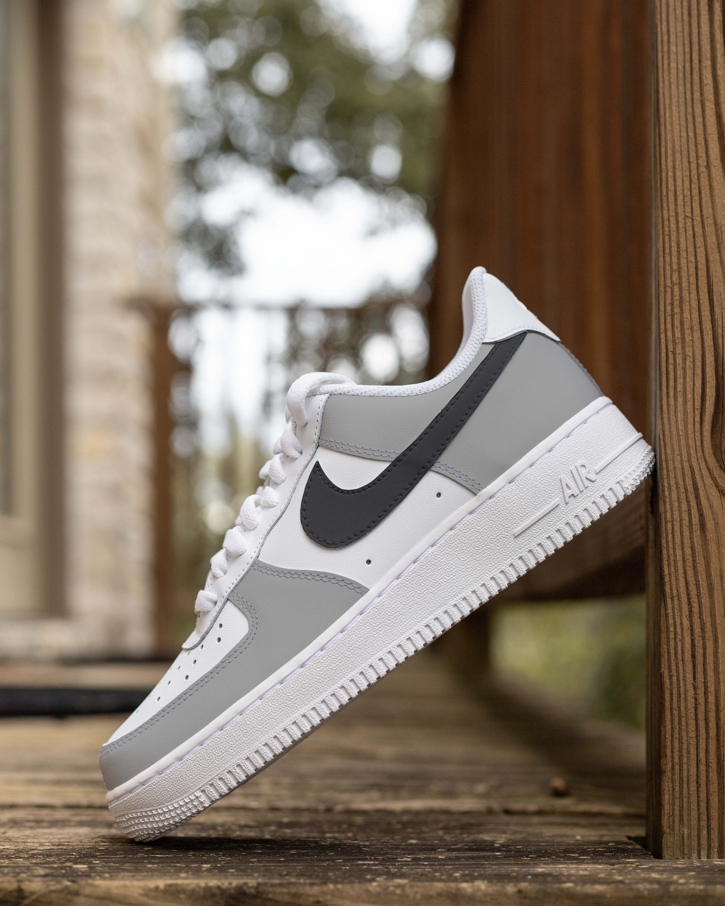 Nike Air Force 1 One Custom Gray / Black Shoes Sneakers - Etsy