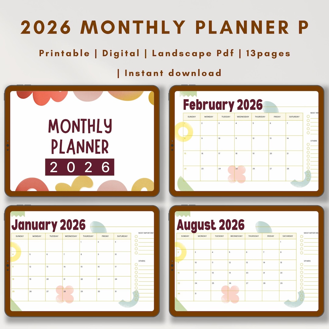 2026 Monthly Planner Printable (landscape) | Minimalist Calendar | 13 ...