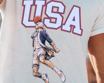 Dunk Washington Funny 4th of July T-Shirt - Funny USA Tee, July 4th Gift, Patriotic Graphic Shirt. George Washington