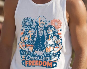 Chicks Love Freedom tank top - Funny 4th of July tank top, Patriotic Gift, History Humor Tee, Hilarious Independence Day Tee