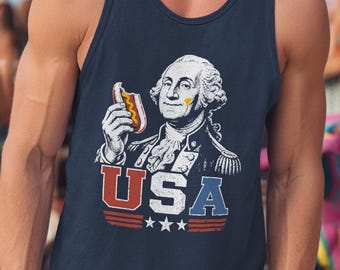 George Washington Glizzy USA tank top - Funny USA Graphic Tee, Patriotic Gift, funny 4th of July tank top, Funny Hotdog Tee
