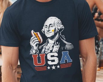 George Washington Glizzy USA T-Shirt - Funny USA Graphic Tee, Patriotic Gift, funny 4th of July Shirt, Funny Hotdog Tee