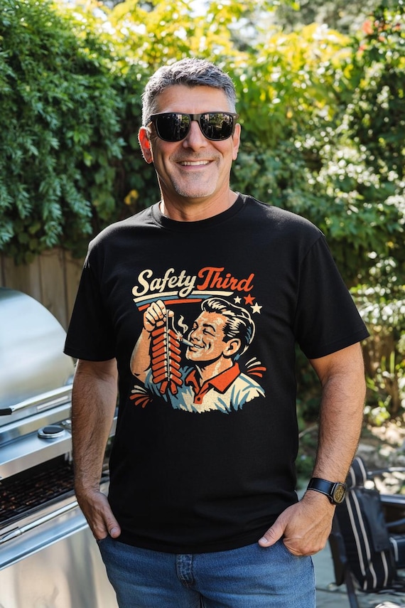 Safety Third Firecracker T-Shirt - Funny Fourth of July Gift, Dad Humor Tee, Independence Day Fireworks Shirt