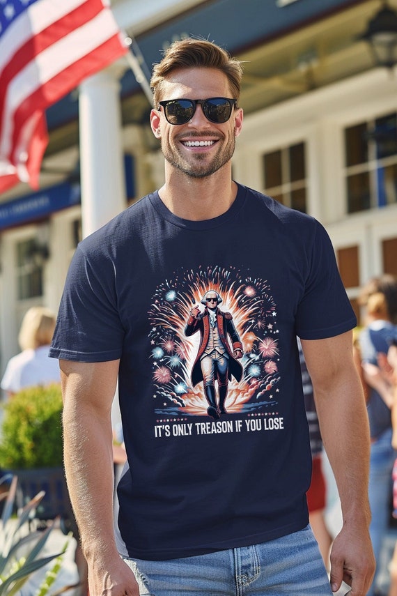 KOUNTRY REDUX アメリカ国旗刺繍 2TONE Tシャツ It's Only Treason If You Lose Funny Tee - Funny 4th of July