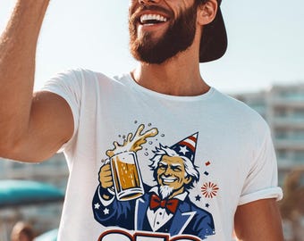 Uncle Sam Birthday Cheers T-Shirt - funny patriotic gift, 250th birthday shirt, novelty americana tee, funny 4th of July