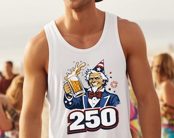 Uncle Sam Birthday Cheers tank top - funny patriotic gift, 250th birthday tank top, novelty americana tee, funny 4th of July