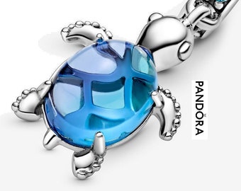 Pandora Silver Murano Glass Sea Turtle Dangle Charm Dangle for Friends in Tranquil Blue Meaningful Jewelry Symbolizing Deep Connections, UK