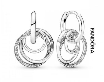 Pandora Family Always Silver Encircled Hoop Earrings Discover: Twisted Encircled Dangle Earrings in Silver Sparkly Style, Must-Have Now UK