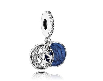 Moon & Blue Sky Sterling Silver Dangle Charm Pandora Unique Handcrafted S925 Double-Sided Pendants Personalized Fortune Jewellery, Must-Have