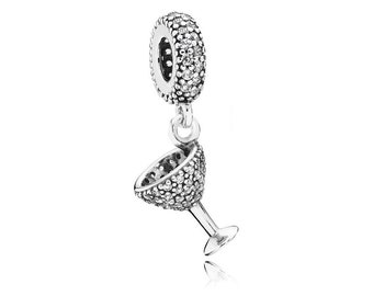 Pandora Pavé Cocktail Glass Silver Dangle Charm Trending Women's Bracelet Charms Sparkling Rhinestones for Birthday, Anniversary, Must-Have
