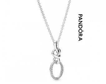 Pandora Silver Knotted Heart Necklace  Elevate Your Style with a Sparkling Oval Heart Necklace 60cm Adjustable Chain with a Knotted Pendant