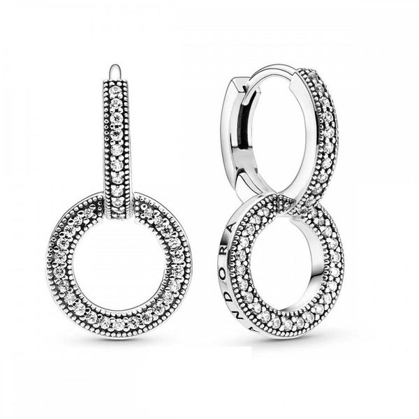 Pandora Double Hoop Sterling Silver  Earrings Sparkly Double Circle Dangle Earrings for Her: Modern and Adorable Gift, Trending Now In UK