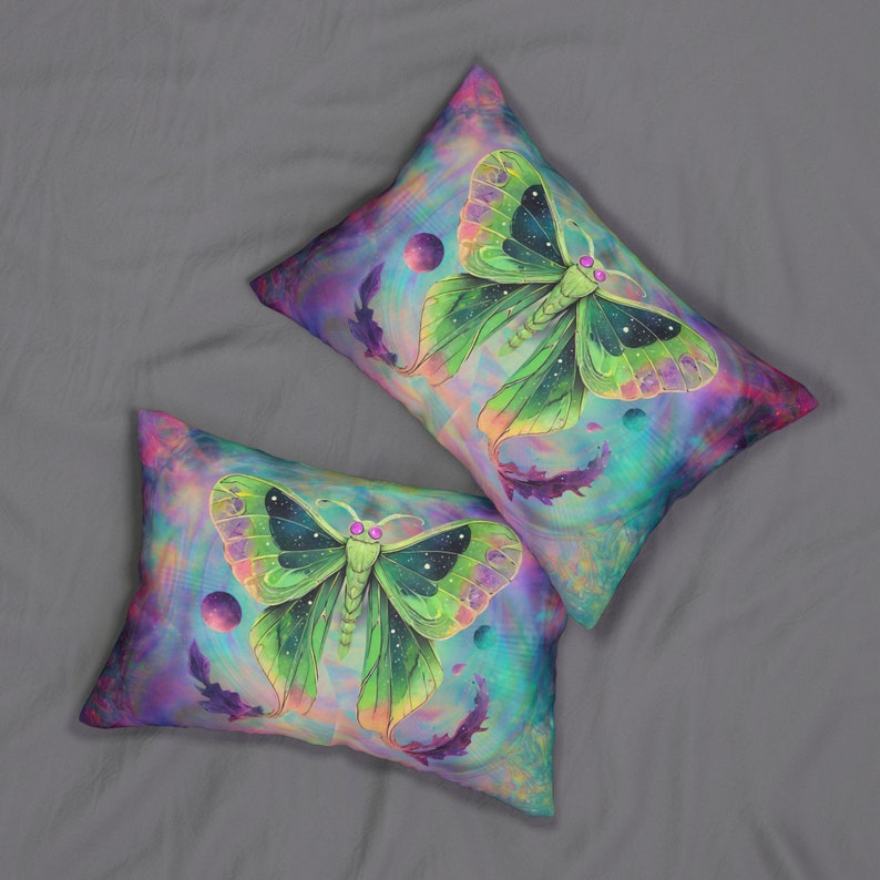 Psychedelic Luna Moth Pillow Lumbar Accent Pillow, Trippy Dopamine Decor, Aliens, Insects Inspired, Butterfly, Y2K, PILLOW INSERT INCLUDED zdjęcie 4