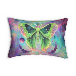 Psychedelic Luna Moth Pillow Lumbar Accent Pillow, Trippy Dopamine Decor, Aliens, Insects Inspired, Butterfly, Y2K, PILLOW INSERT INCLUDED zdjęcie 2