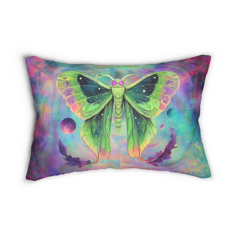 Psychedelic Luna Moth Pillow Lumbar Accent Pillow, Trippy Dopamine Decor, Aliens, Insects Inspired, Butterfly, Y2K, PILLOW INSERT INCLUDED zdjęcie 1