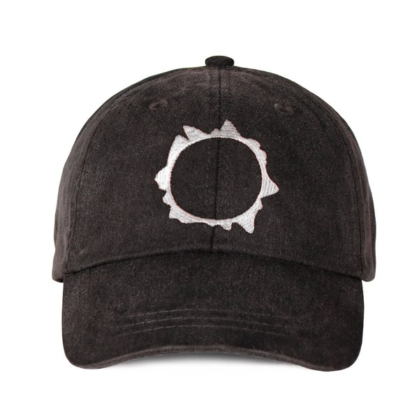 Solar Eclipse Embroidered Hat, Glow in the Dark Corona - Ring of Fire, Eclipse Gift, Unisex Dad Hat, Pigment Dyed Black, Metal Clasp