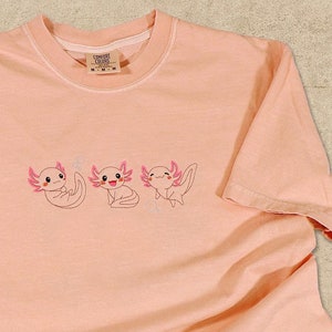 Axolotls Embroidered Unisex Shirt - Cute Gift for Axolotl Lovers - Pink Comfort Colors Tshirt
