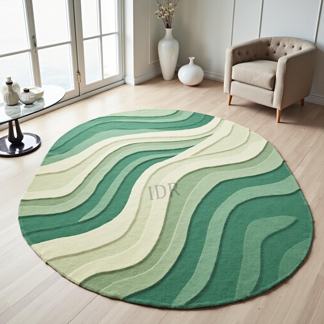 Ovoid Shape Rug Oval Irregular Shape Design Handmade Tufted Rug, 100% Fine Wool for ...