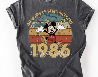Camiseta vintage de edición limitada de Mickey Comfort Colors® de 1986, camiseta de Mickey Mouse para el 40 cumpleaños, camiseta del viaje de cumpleaños a Disney 2026, camiseta de cumpleaños de Mickey