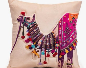 Camel Cushion Cover, Rajasthani Set (Camel pair 2 of 2) - Black / Beige