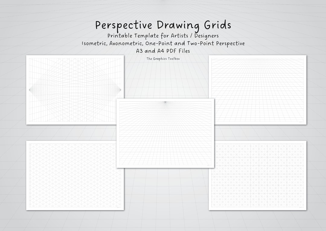 Perspective Drawing Grids Printable Template for Artists / Designers A3 ...