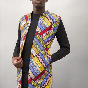 Colorful Kente Print Vest – Versatile African Ankara Waistcoat for Men and Women