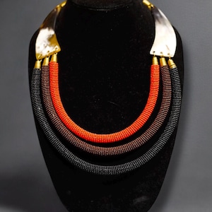 Handmade Colorful African Zulu Necklace - 4 Layer Beaded Statement Necklace - Ethnic Jewelry for African American Women - Heritage Gift