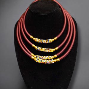 Handmade Colorful African Zulu Necklace - 4 Layer Beaded Statement Necklace - Ethnic Jewelry for African American Women - Heritage Gift