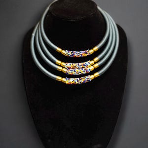 Handmade Colorful African Zulu Necklace - 4 Layer Beaded Statement Necklace - Ethnic Jewelry for African American Women - Heritage Gift