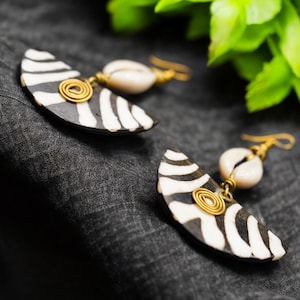 African Dangling Earrings, African Jewelry, Bone & Brass, Nubian Earrings, African Statement, Handmade Earrings