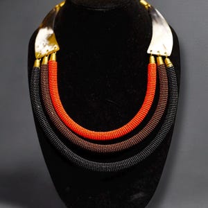 Handmade Colorful African Zulu Necklace - 4 Layer Beaded Statement Necklace - Ethnic Jewelry for African American Women - Heritage Gift
