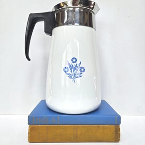 Vintage Corning Ware Blue Cornflower 9 Quart Stove Top Tea Coffee Percolator Pot