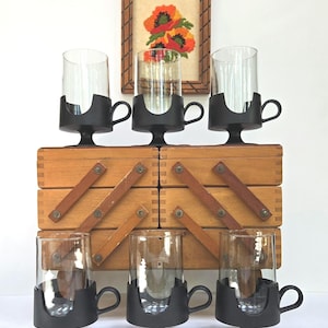 Corning Glas Snap Drinking Cups, Black, Set of 6, Glassware, Kitchen, Dining, Drinkware, Barware, Serving, MCM