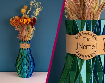 Vase "Nachtschatten" - mit persönlicher Beschriftung - Diamantenmuster-Vase mit Farbwechseleffekt