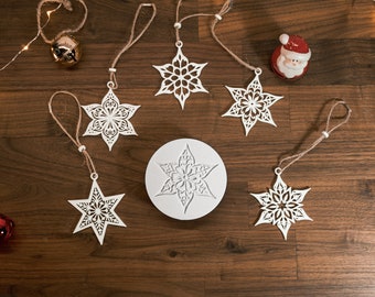 Set mit 5 Weinachtsbaumanhängern mit schönen Sternmotiven, 3D Druck als Schmuck, Weihnachtsgeschenk, Deko