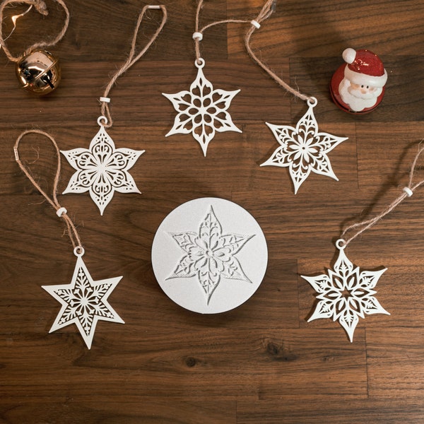 Set mit 5 Weinachtsbaumanhängern mit schönen Sternmotiven, 3D Druck als Schmuck, Weihnachtsgeschenk, Deko