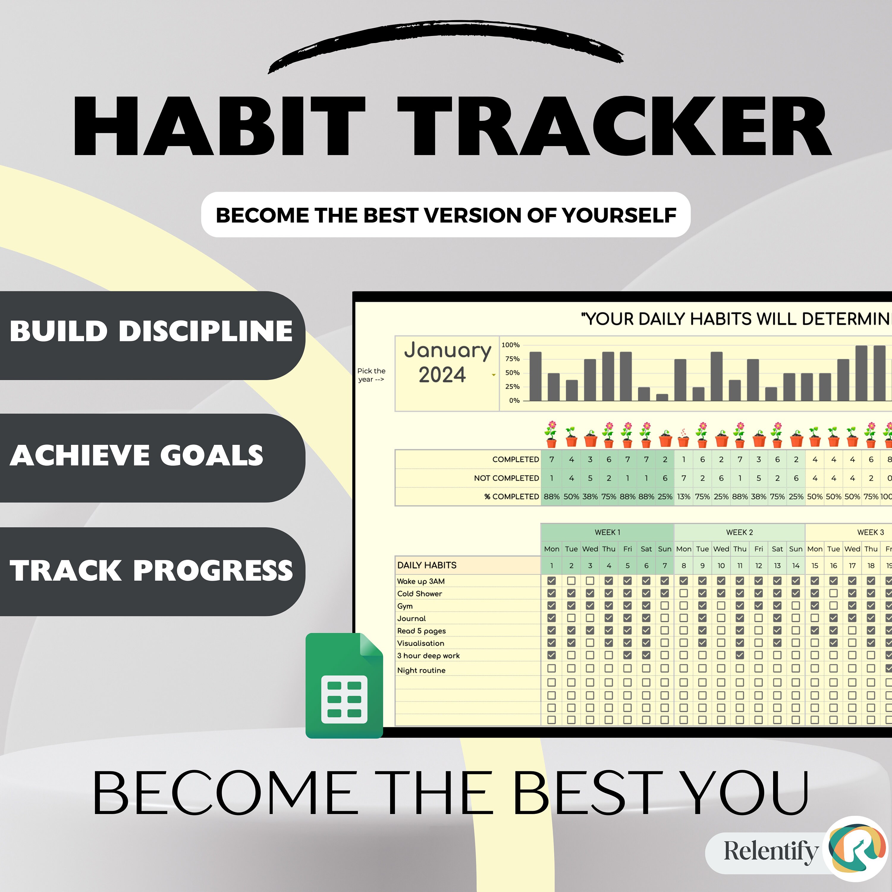 Daily Routine Tracker Habit Tracker Productivity Success Google Sheets ...