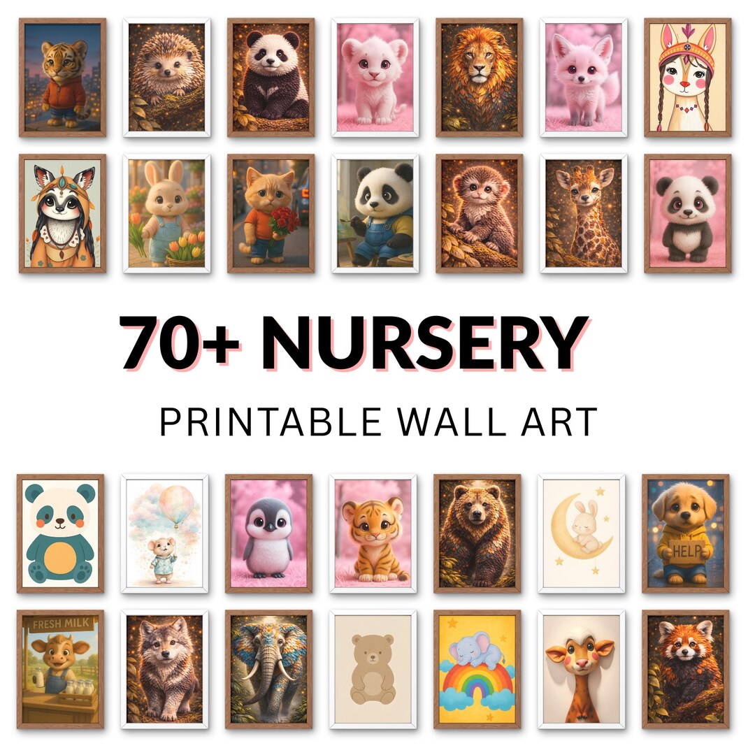 Nursery Printable Wall Art Bundle Baby Animal Decor Digital Download ...