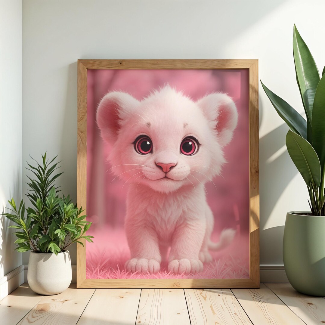 Pink Cub Pink Lion Cub Art • Kawaii Nursery Decor (digital Download) - Etsy