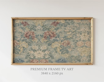 Vintage bloemenlijst tv-kunst | Antieke behangstijl (digitale download)