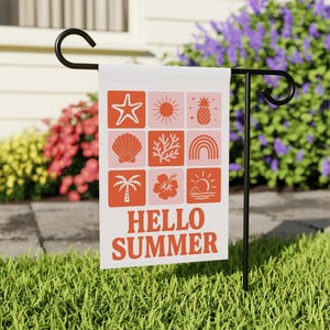 Hello Summer Garden Flag, Summer Garden Banner, Garden Decor, Yard Decor, Gift for New Home Owner, Outdoor Decoration, Cute Summer Flag