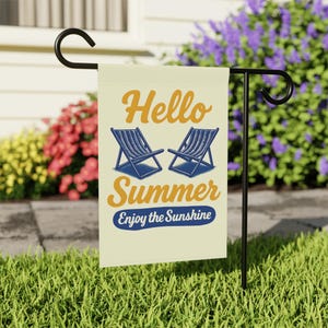 Hello Summer Garden Flag, Summer Garden Banner, Garden Decor, Yard Decor, Gift for New Home Owner, Outdoor Decoration, Cute Summer Flag