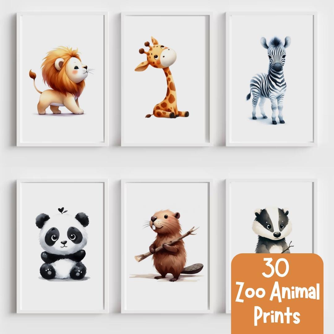 Bundle of 30 Zoo Animal Nursery Prints Kids Room Wall Watercolor Art ...