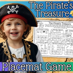 Decoración de cumpleaños para fiesta pirata, recuerdo náutico, mantel individual imprimible, laberinto, mapa del tesoro, juego de escape de aventura, regalo para niños de 4 a 6 años