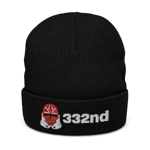 May include: Black beanie with a white embroidered '332nd' and a red and white embroidered clone trooper helmet.